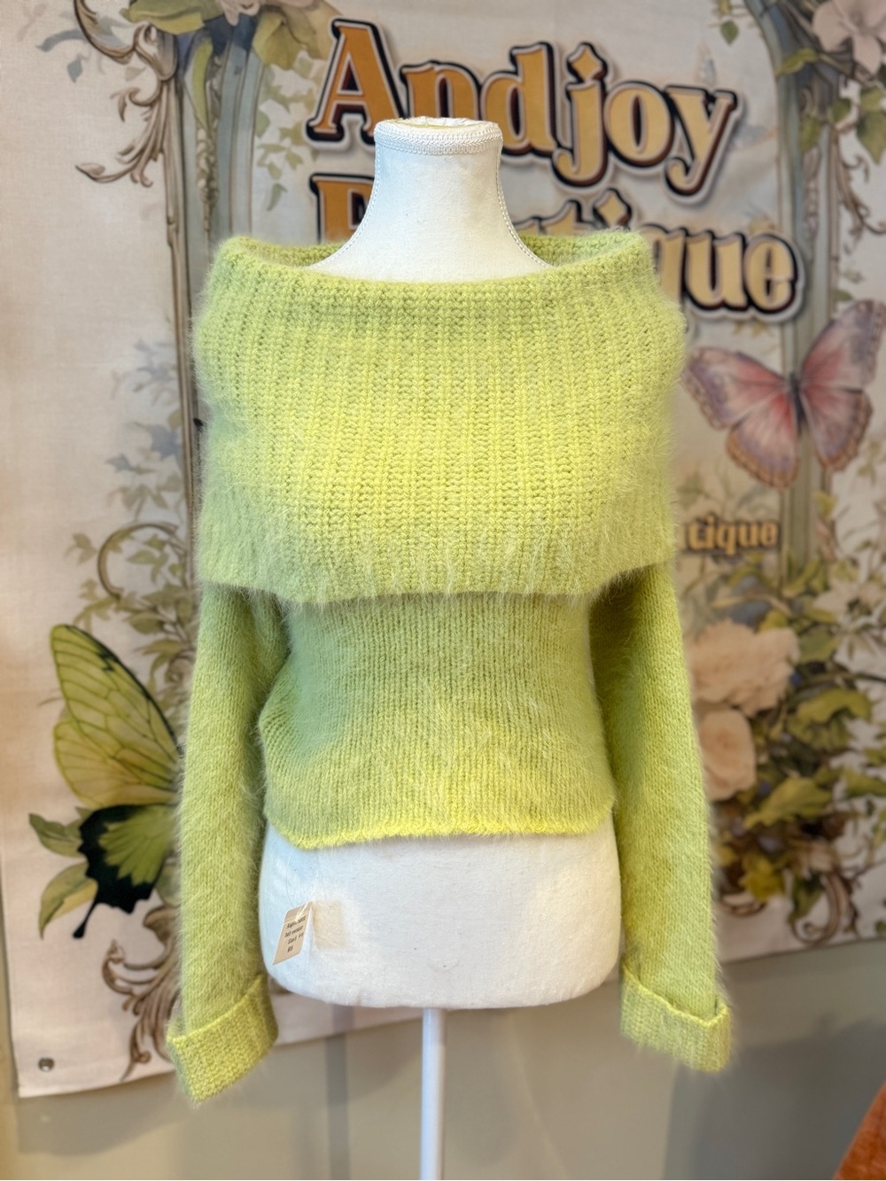 Angora Hair Lime Green Women’s Sweater - Picture 8 of 10